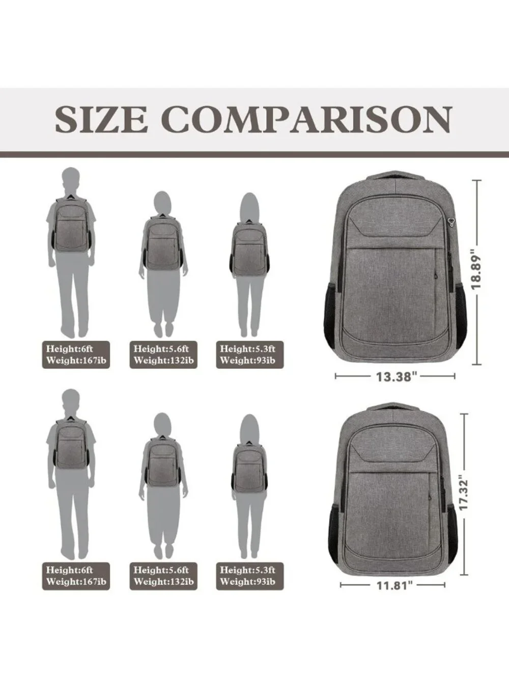 Water Resistant Travel Backpack, Slim Laptop Daypack for College & Work, Grey